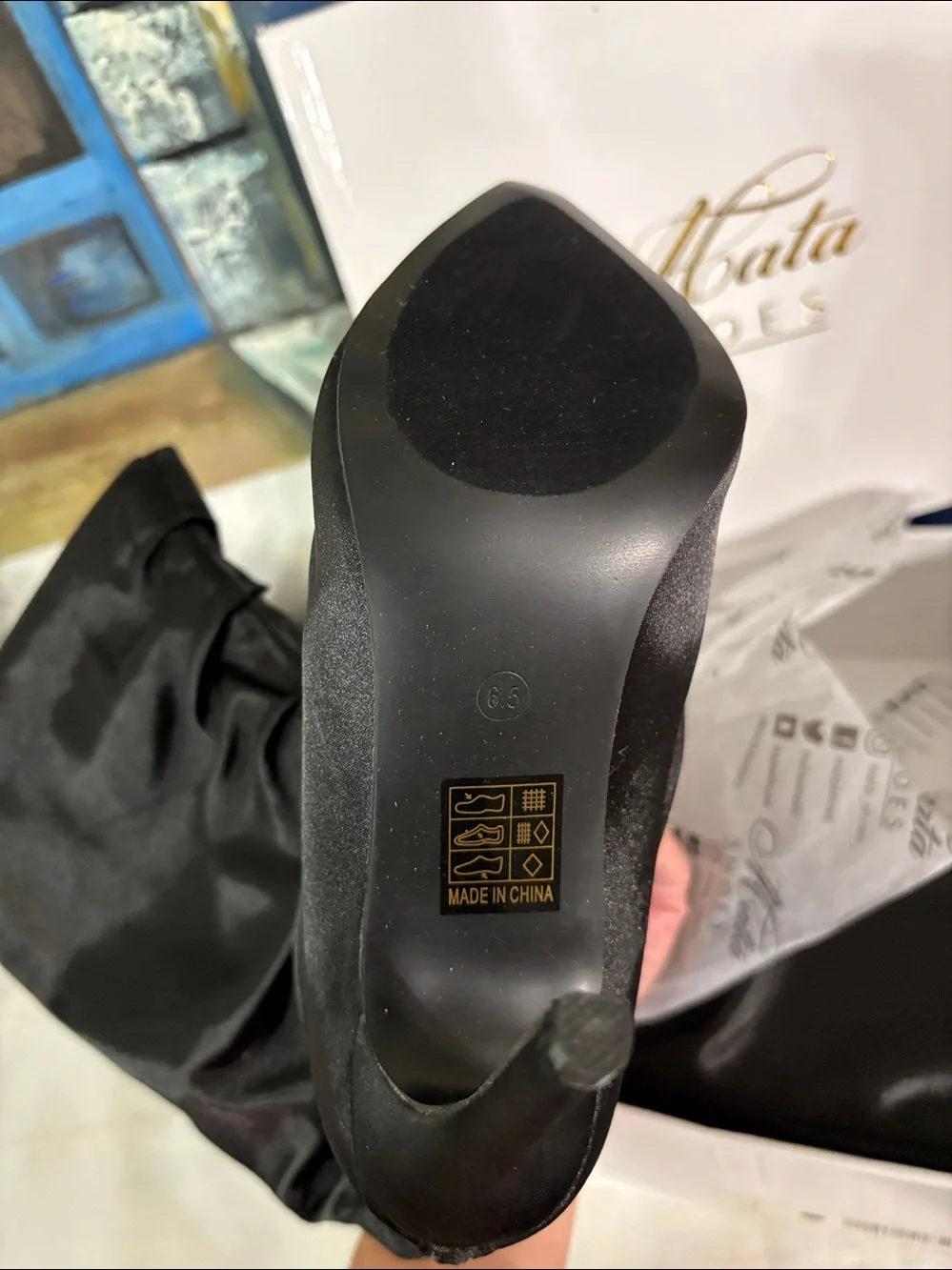 Black Satin Knee-High Ruched Boots - NIB SIZE 6.5